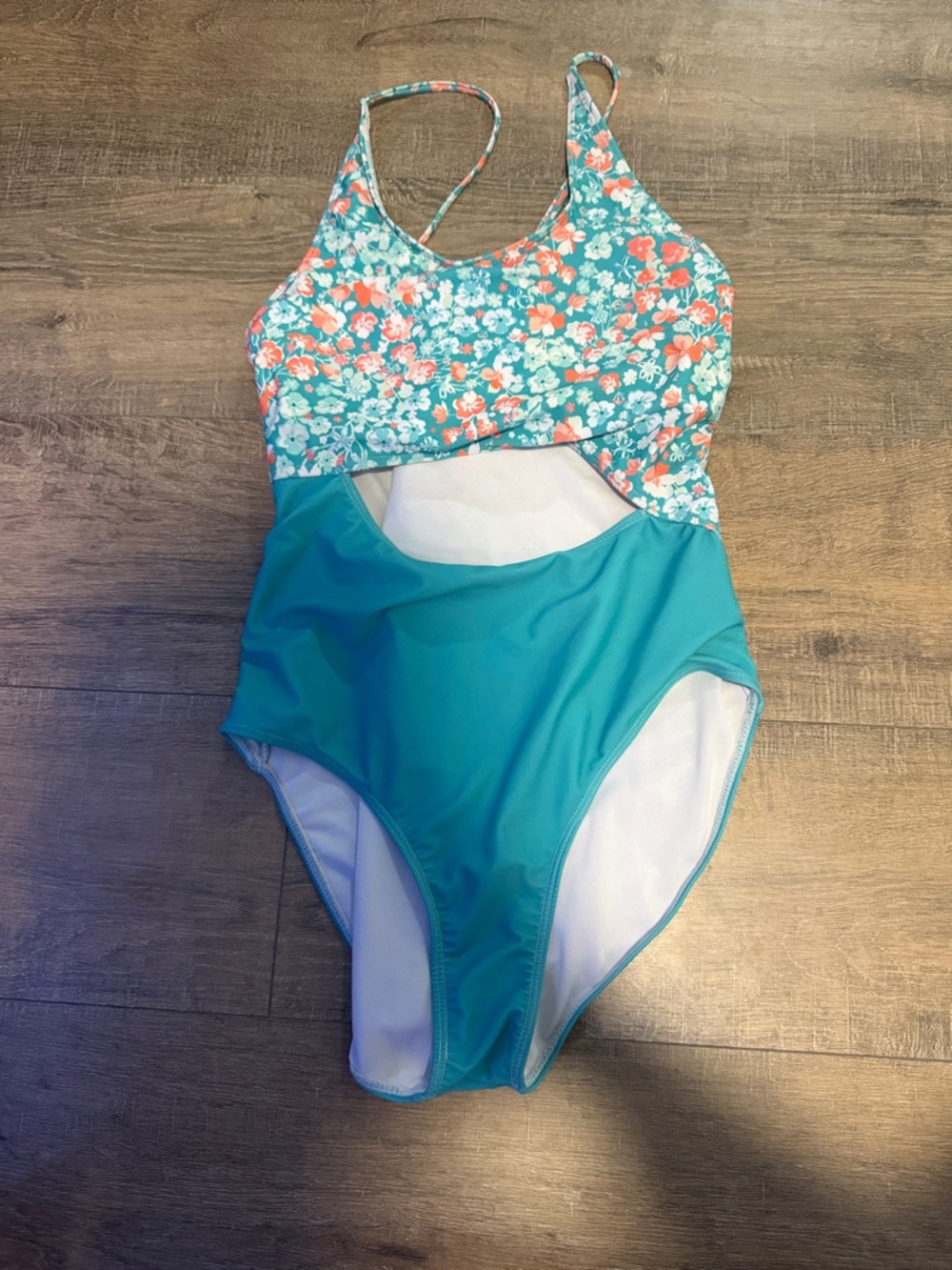 Women's Teal Floral Cutout One-Piece Swimsuit